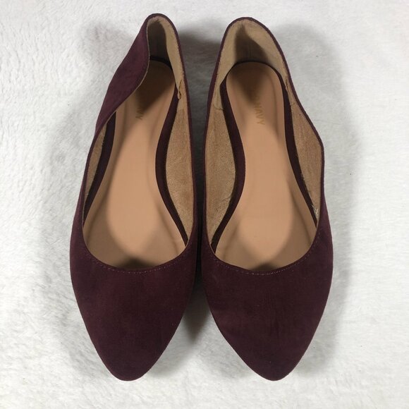 Burgundy Ballet Slip-on Flats Softly Pointed Toe Suede-like 7 Women Shoes - Picture 1 of 6